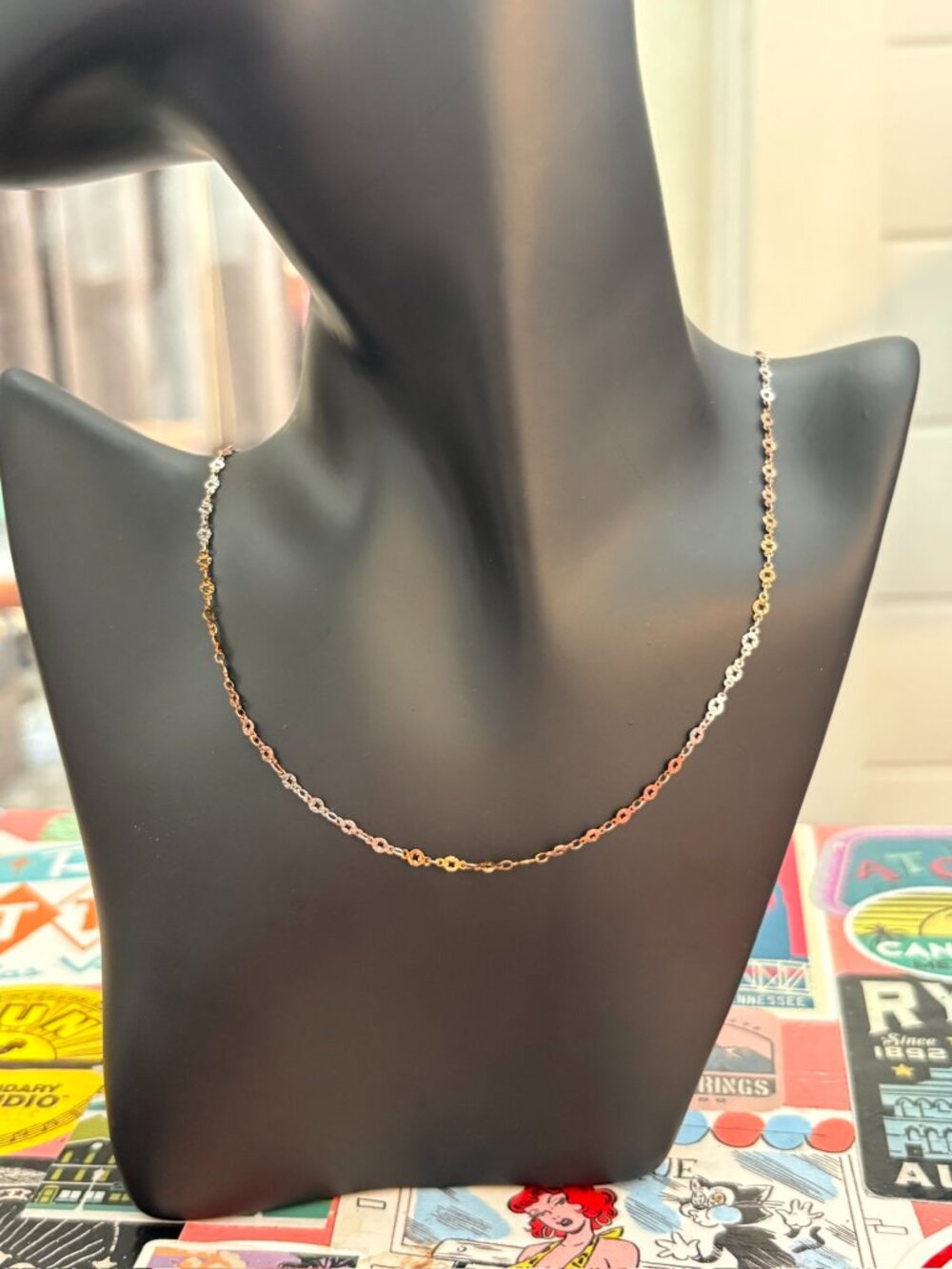 Italian 925 Sterling Silver Tri-Colour Diamond Cut Necklace 20"